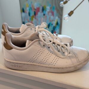 Adidas White Sneakers with Gold Details